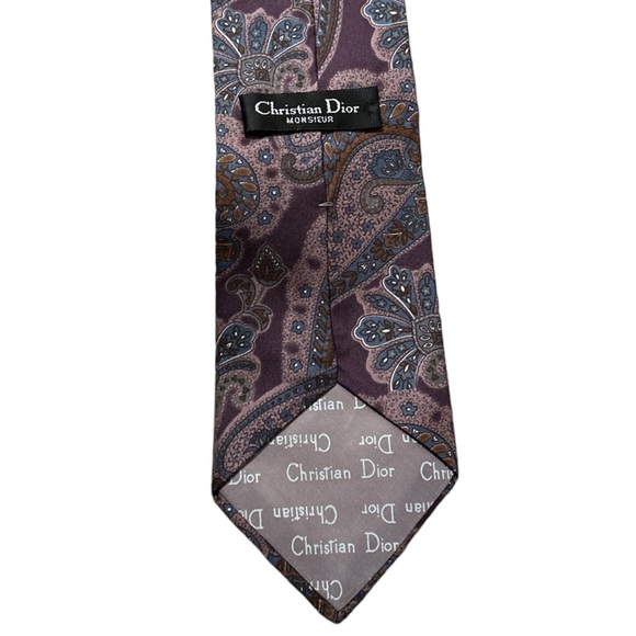 CHRISTIAN DIOR MONSIEUR SILK NECKTIE TIE‎ Purple Blue Brown FORMAL - Picture 1 of 2